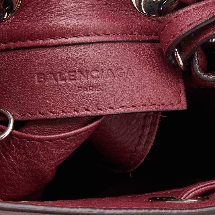 Pre Owned Balenciaga Burgundy Bordeaux Leather Papier Plate Bucket Bag