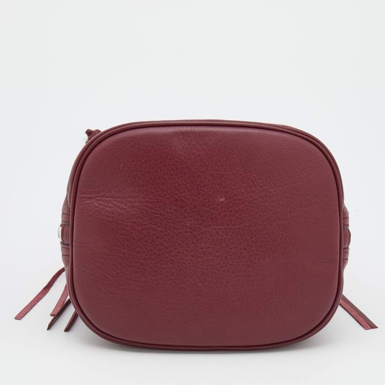 Pre Owned Balenciaga Burgundy Bordeaux Leather Papier Plate Bucket Bag