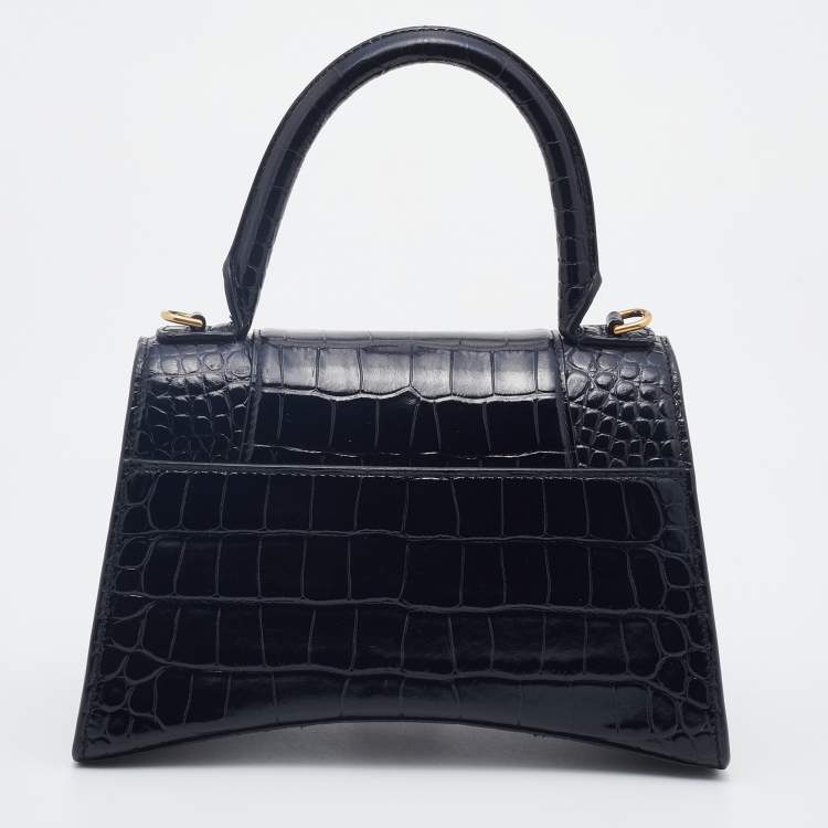 Pre Owned Balenciaga Black Croc Embossed Leather Small Hourglass Box Top Handle Bag
