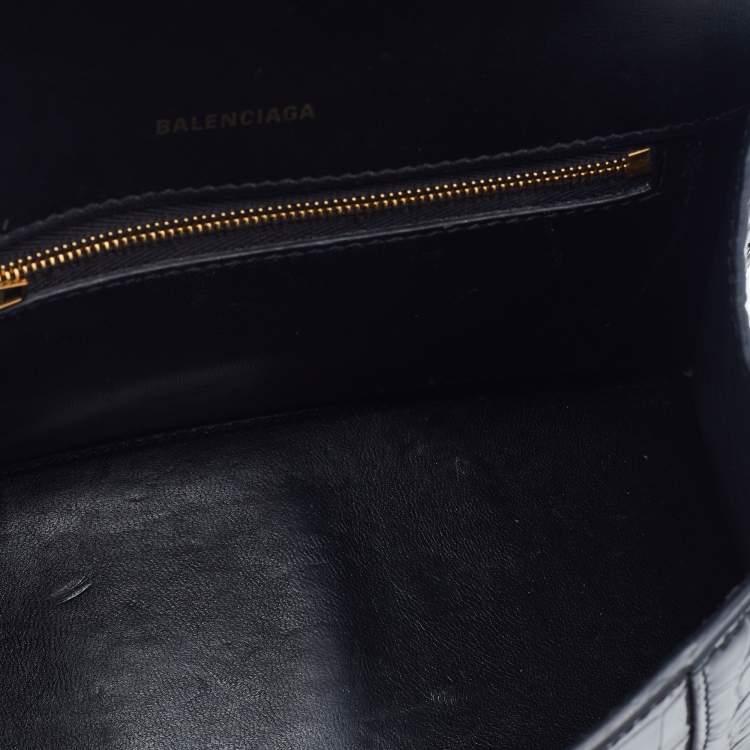 Pre Owned Balenciaga Black Croc Embossed Leather Small Hourglass Box Top Handle Bag