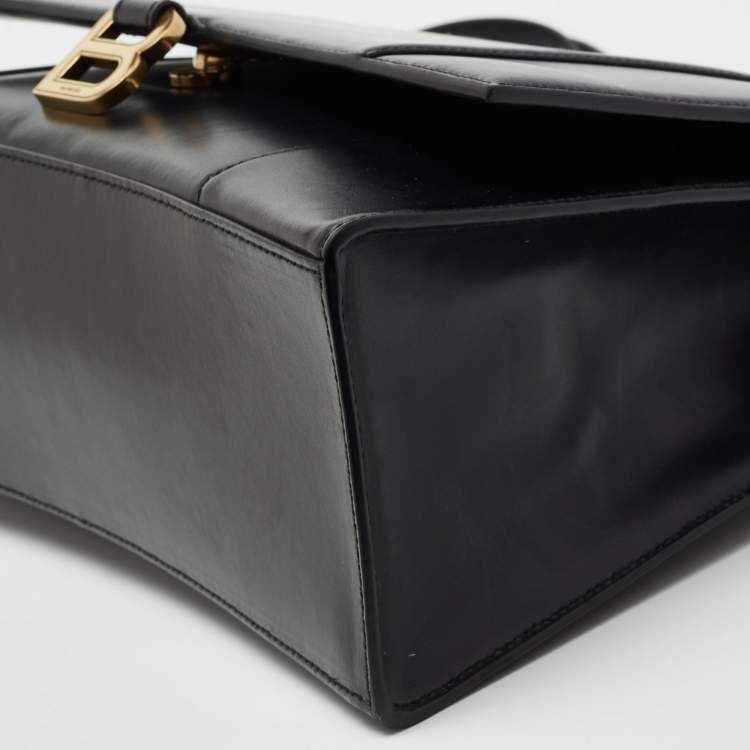 Pre Owned Balenciaga Black Leather Hourglass Top Handle Bag