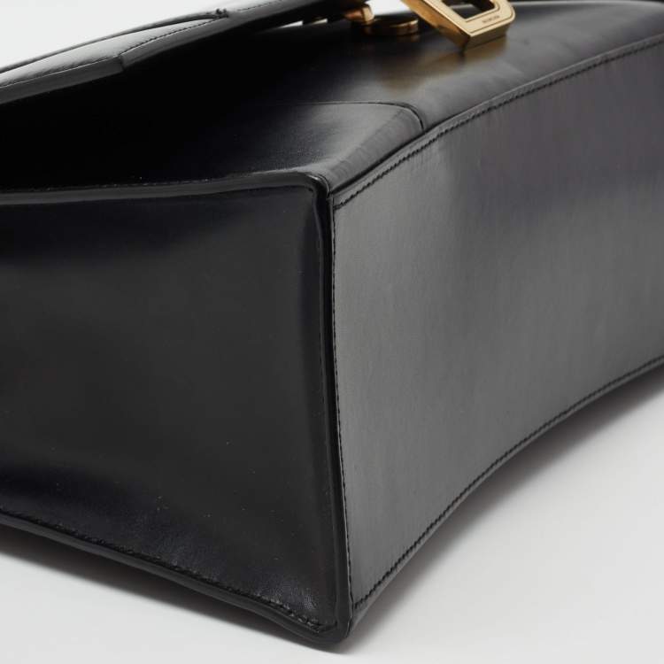 Pre Owned Balenciaga Black Leather Hourglass Top Handle Bag