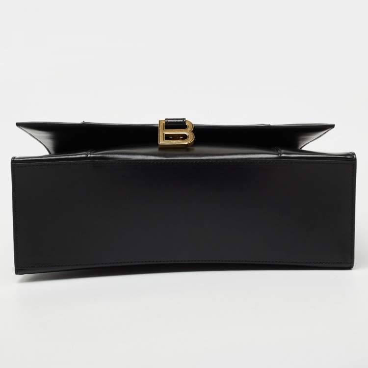 Pre Owned Balenciaga Black Leather Hourglass Top Handle Bag
