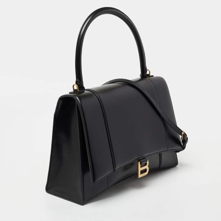 Pre Owned Balenciaga Black Leather Hourglass Top Handle Bag