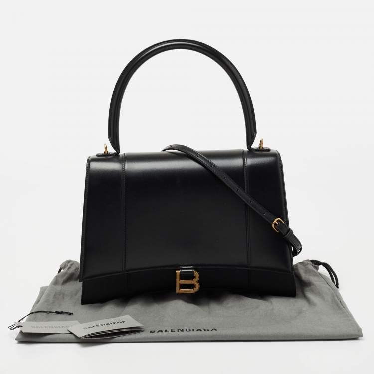 Pre Owned Balenciaga Black Leather Hourglass Top Handle Bag