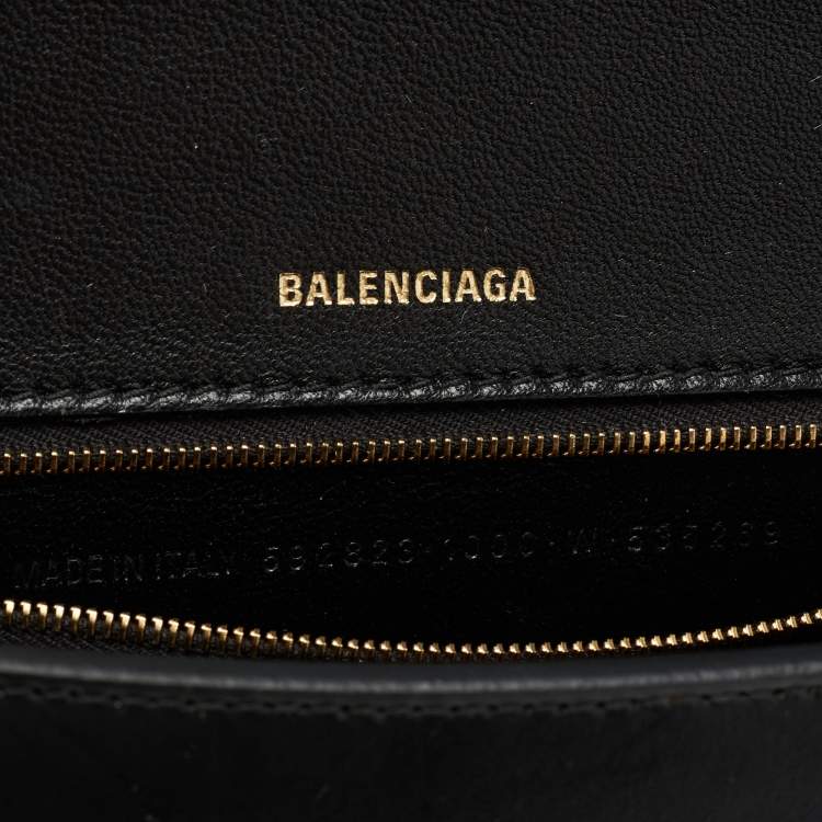 Pre Owned Balenciaga Black Leather Hourglass Top Handle Bag