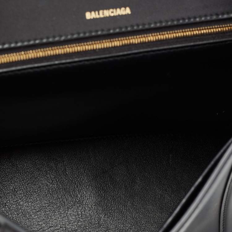 Pre Owned Balenciaga Black Leather Hourglass Top Handle Bag