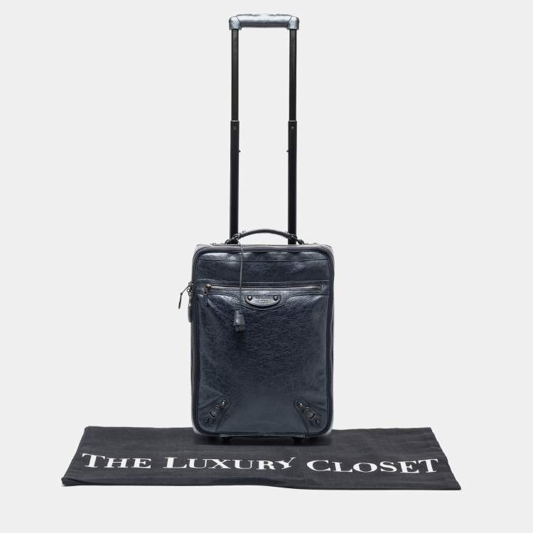 Pre Owned Balenciaga Navy Blue Leather Classic Hardware Voyage Carry On Trolley