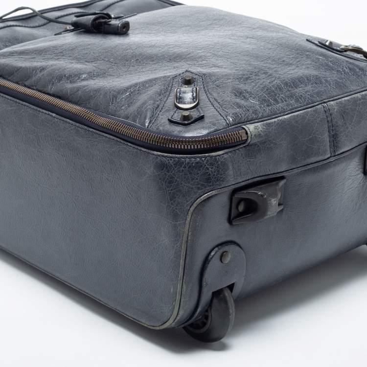 Pre Owned Balenciaga Navy Blue Leather Classic Hardware Voyage Carry On Trolley