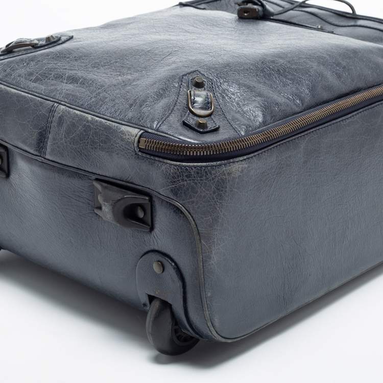 Pre Owned Balenciaga Navy Blue Leather Classic Hardware Voyage Carry On Trolley
