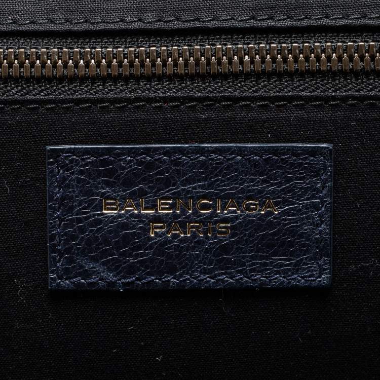 Pre Owned Balenciaga Navy Blue Leather Classic Hardware Voyage Carry On Trolley
