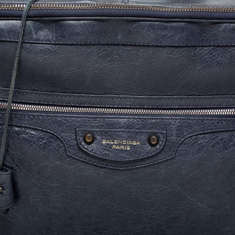 Pre Owned Balenciaga Navy Blue Leather Classic Hardware Voyage Carry On Trolley