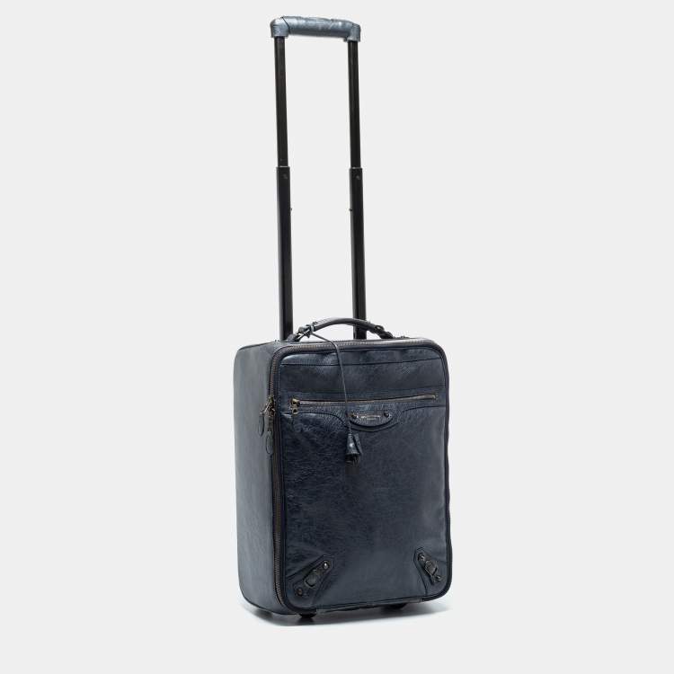 Pre Owned Balenciaga Navy Blue Leather Classic Hardware Voyage Carry On Trolley