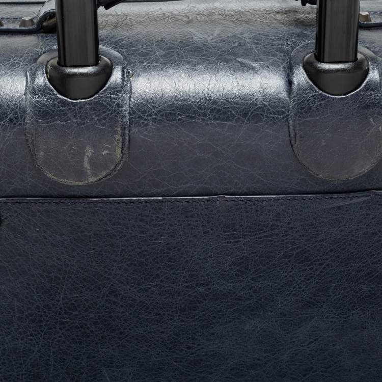 Pre Owned Balenciaga Navy Blue Leather Classic Hardware Voyage Carry On Trolley