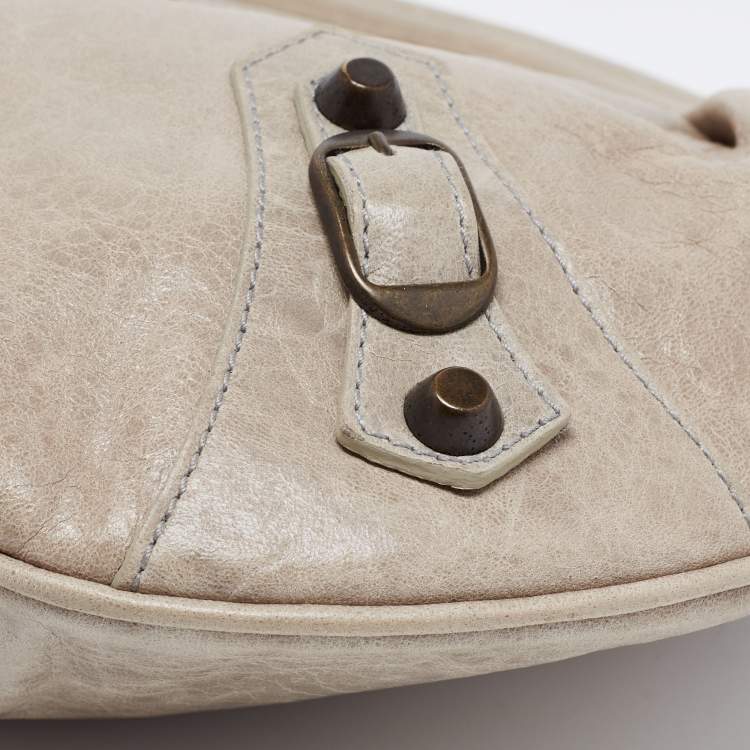 Pre Owned Balenciaga Grey Leather Motorcross Classic Oval Clutch 