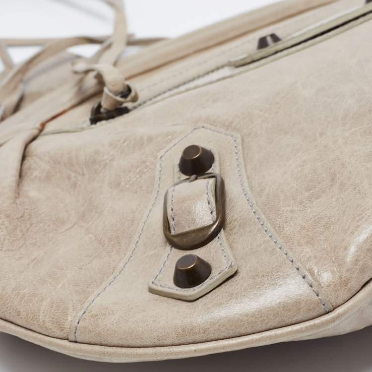 Pre Owned Balenciaga Grey Leather Motorcross Classic Oval Clutch 