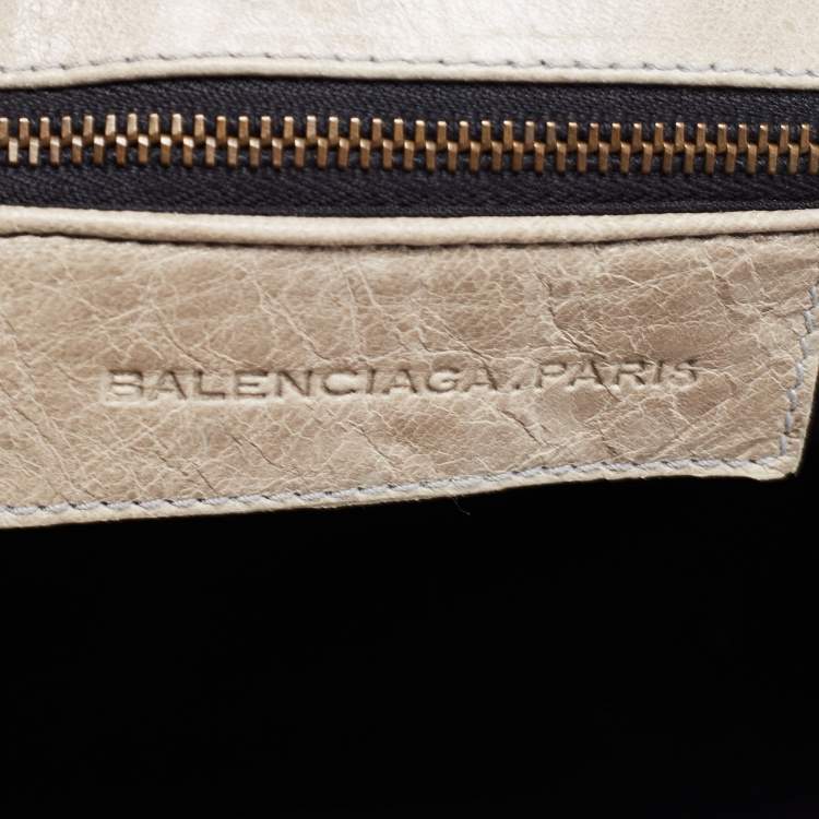 Pre Owned Balenciaga Grey Leather Motorcross Classic Oval Clutch 