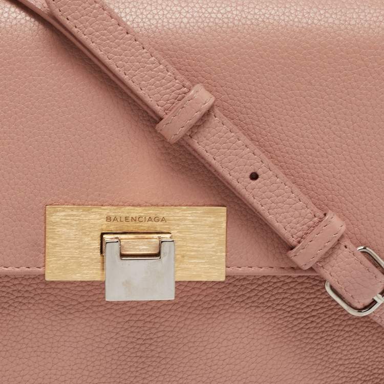 Pre Owned Balenciaga Peach Leather Le Dix Courrier Crossbody Bag