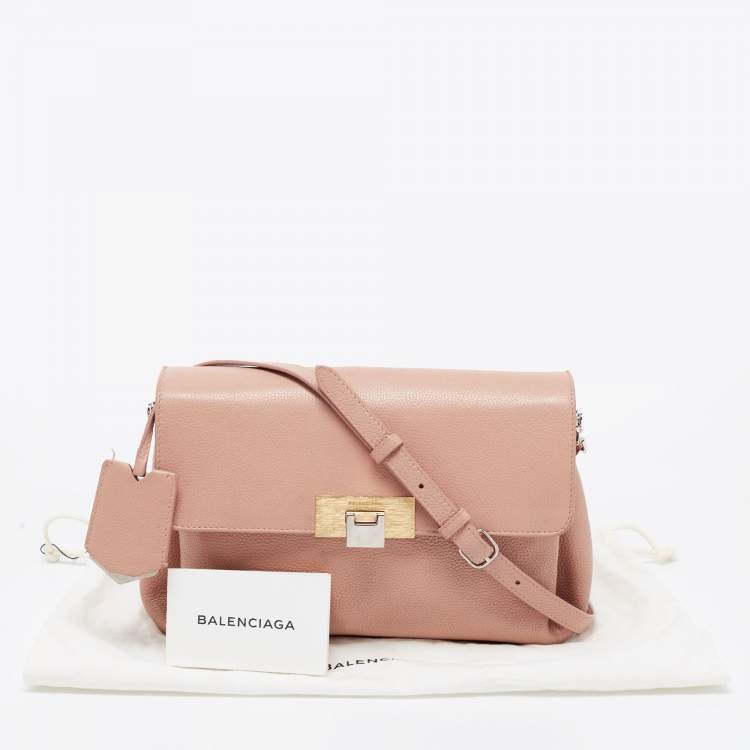 Pre Owned Balenciaga Peach Leather Le Dix Courrier Crossbody Bag