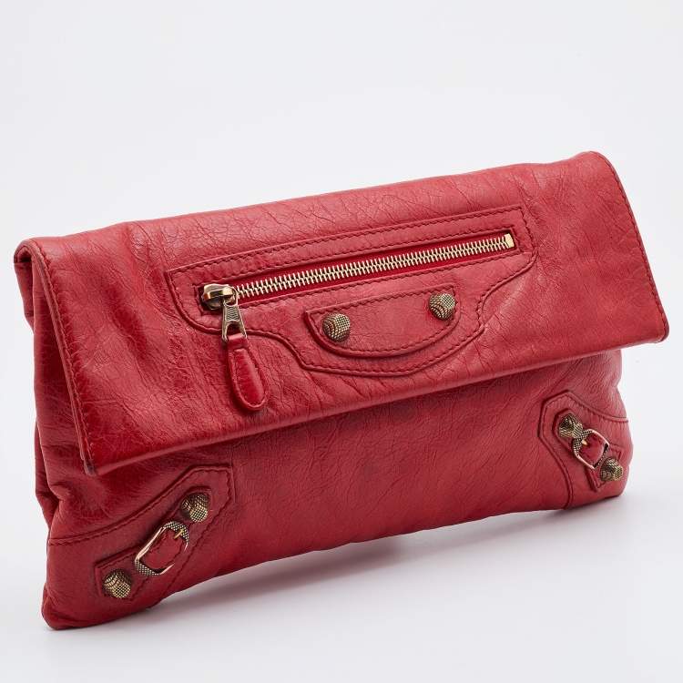Pre Owned Balenciaga Red Leather Giant 12 GGH Envelope Clutch