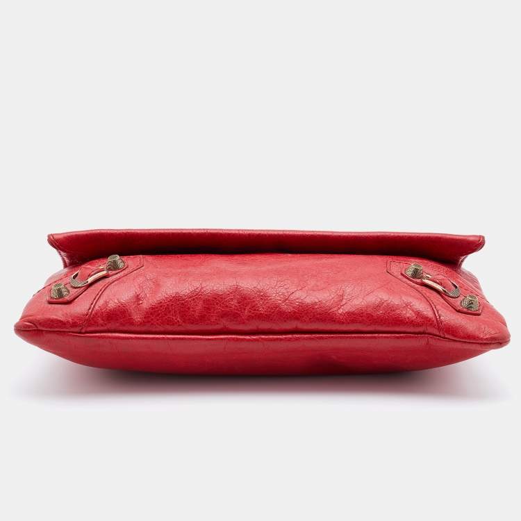 Pre Owned Balenciaga Red Leather Giant 12 GGH Envelope Clutch