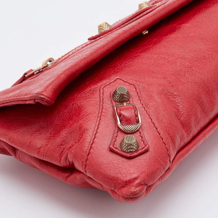 Pre Owned Balenciaga Red Leather Giant 12 GGH Envelope Clutch