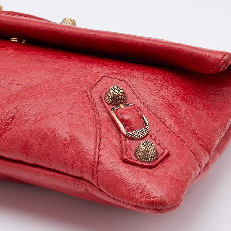 Pre Owned Balenciaga Red Leather Giant 12 GGH Envelope Clutch