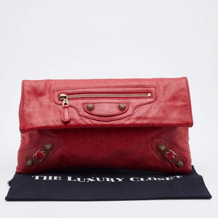 Pre Owned Balenciaga Red Leather Giant 12 GGH Envelope Clutch