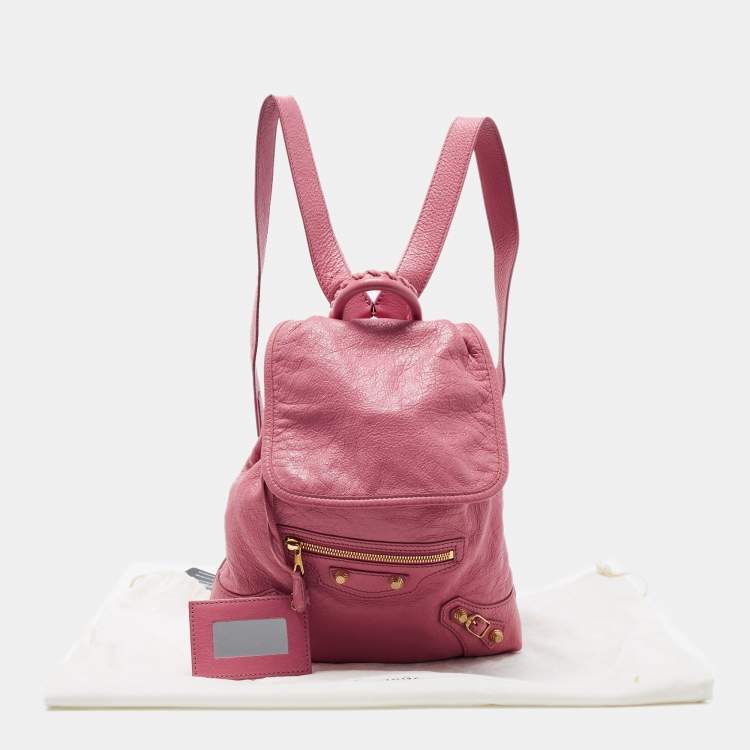 Pre Owned Balenciaga Rose Hortensia Leather Giant 12 Gold Classic Traveller Backpack