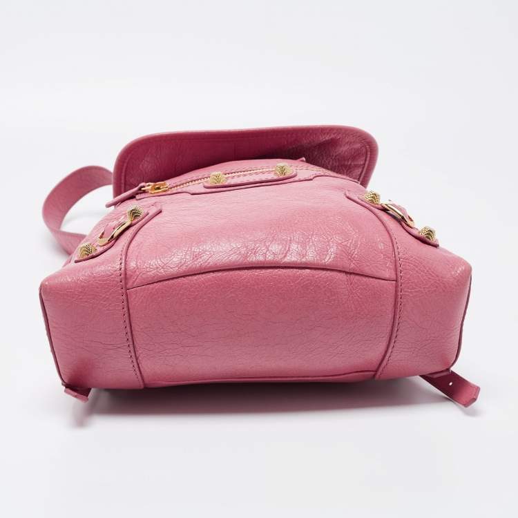 Pre Owned Balenciaga Rose Hortensia Leather Giant 12 Gold Classic Traveller Backpack