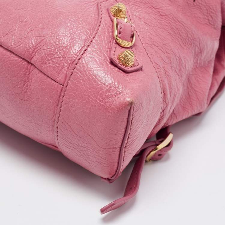 Pre Owned Balenciaga Rose Hortensia Leather Giant 12 Gold Classic Traveller Backpack