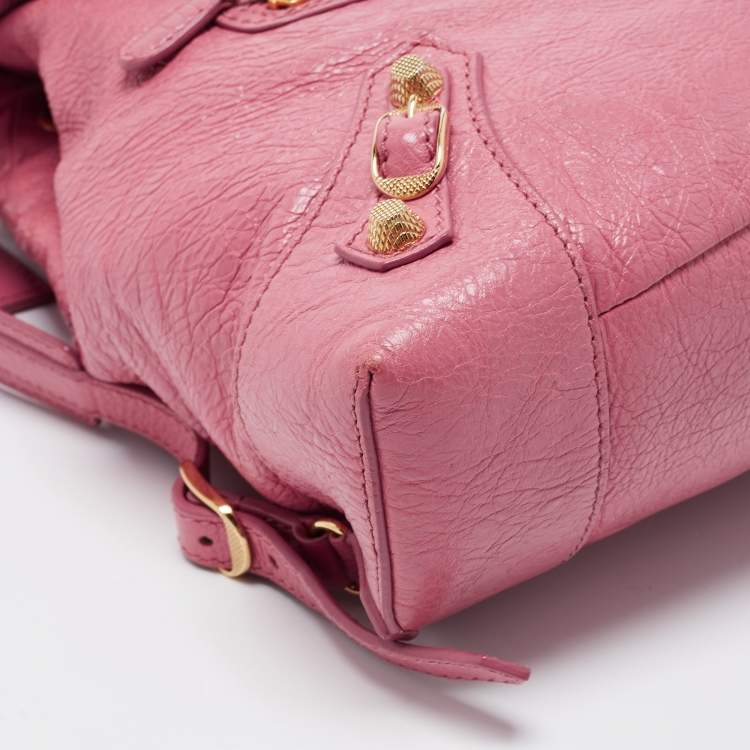 Pre Owned Balenciaga Rose Hortensia Leather Giant 12 Gold Classic Traveller Backpack