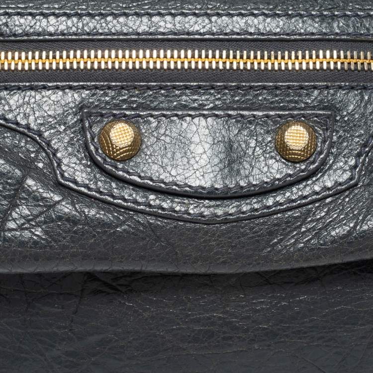 Pre Owned Balenciaga Anthracite Leather GGH Envelope Strap Clutch Bag