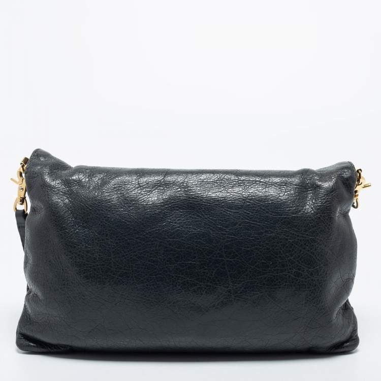 Pre Owned Balenciaga Anthracite Leather GGH Envelope Strap Clutch Bag