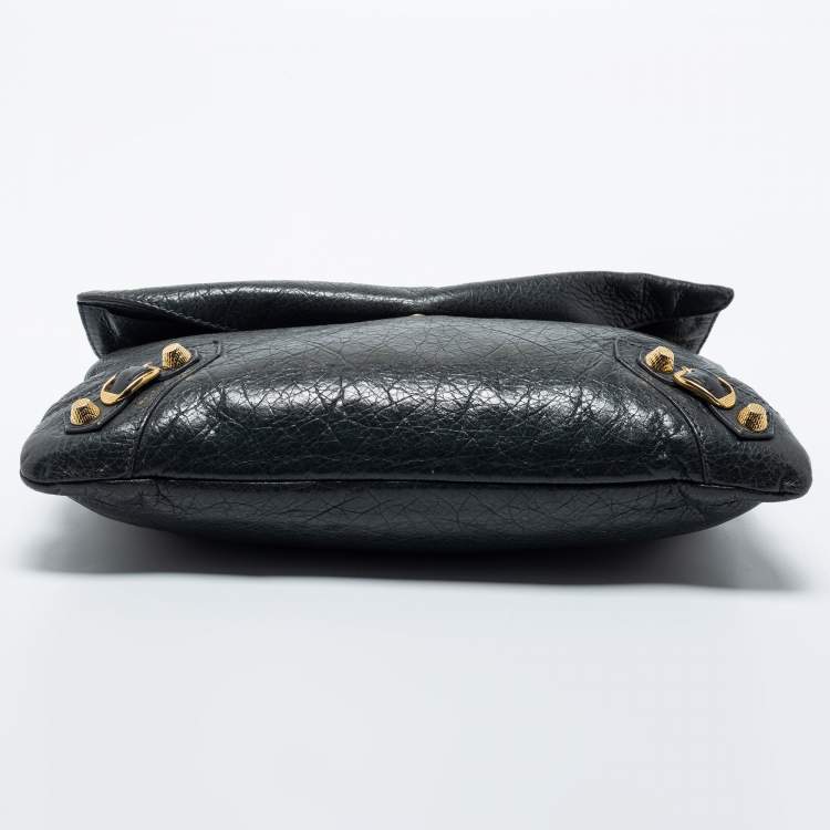 Pre Owned Balenciaga Anthracite Leather GGH Envelope Strap Clutch Bag