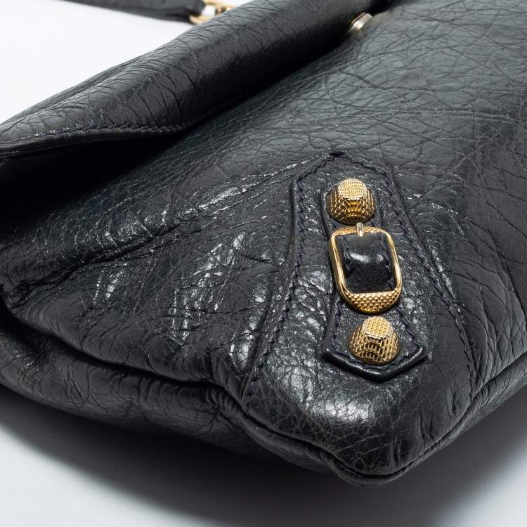 Pre Owned Balenciaga Anthracite Leather GGH Envelope Strap Clutch Bag