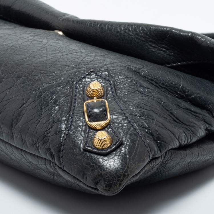 Pre Owned Balenciaga Anthracite Leather GGH Envelope Strap Clutch Bag