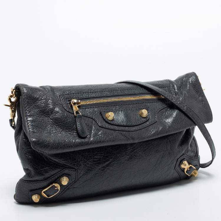 Pre Owned Balenciaga Anthracite Leather GGH Envelope Strap Clutch Bag