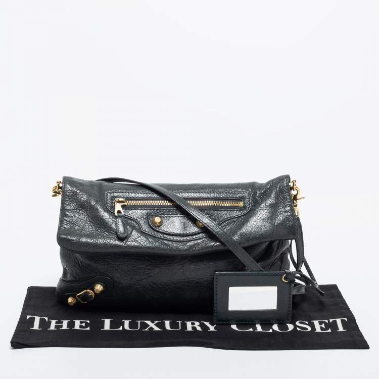 Pre Owned Balenciaga Anthracite Leather GGH Envelope Strap Clutch Bag