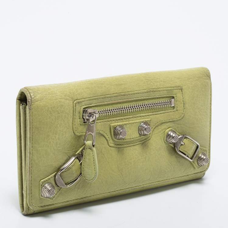 Pre Owned Balenciaga Apple Green Leather Giant 12 Silver Money Wallet