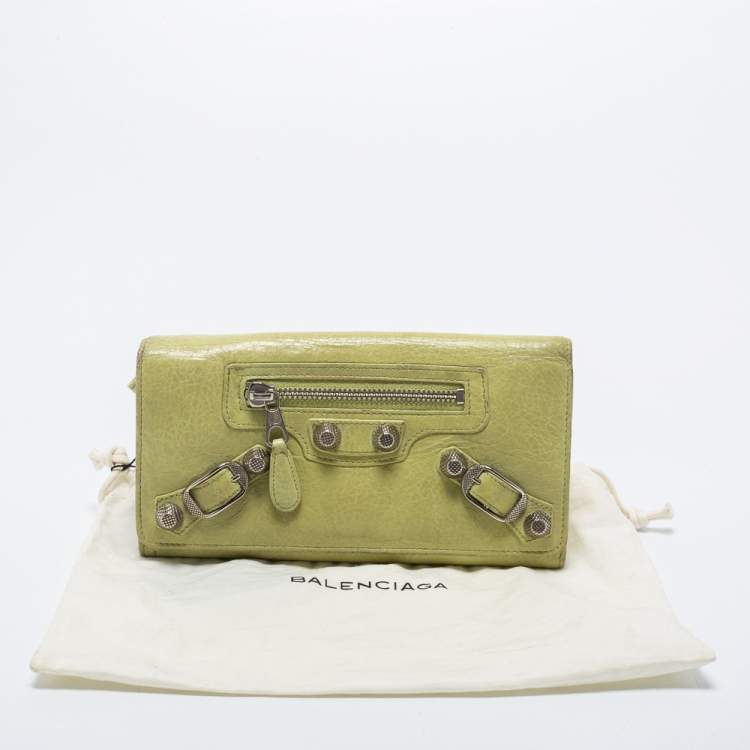 Pre Owned Balenciaga Apple Green Leather Giant 12 Silver Money Wallet