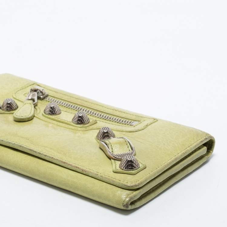 Pre Owned Balenciaga Apple Green Leather Giant 12 Silver Money Wallet