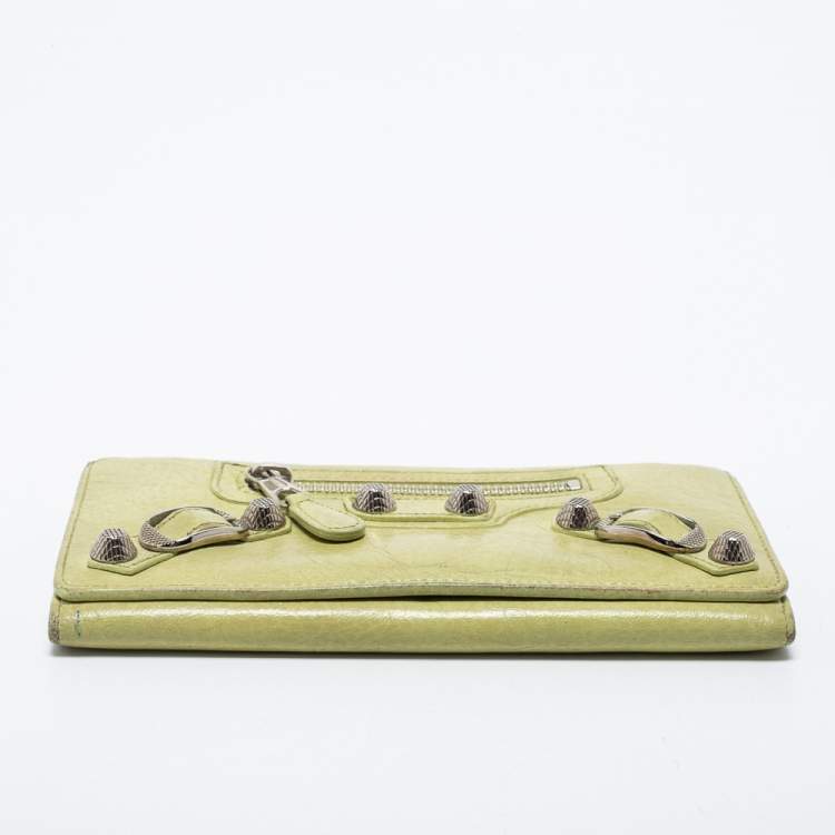 Pre Owned Balenciaga Apple Green Leather Giant 12 Silver Money Wallet