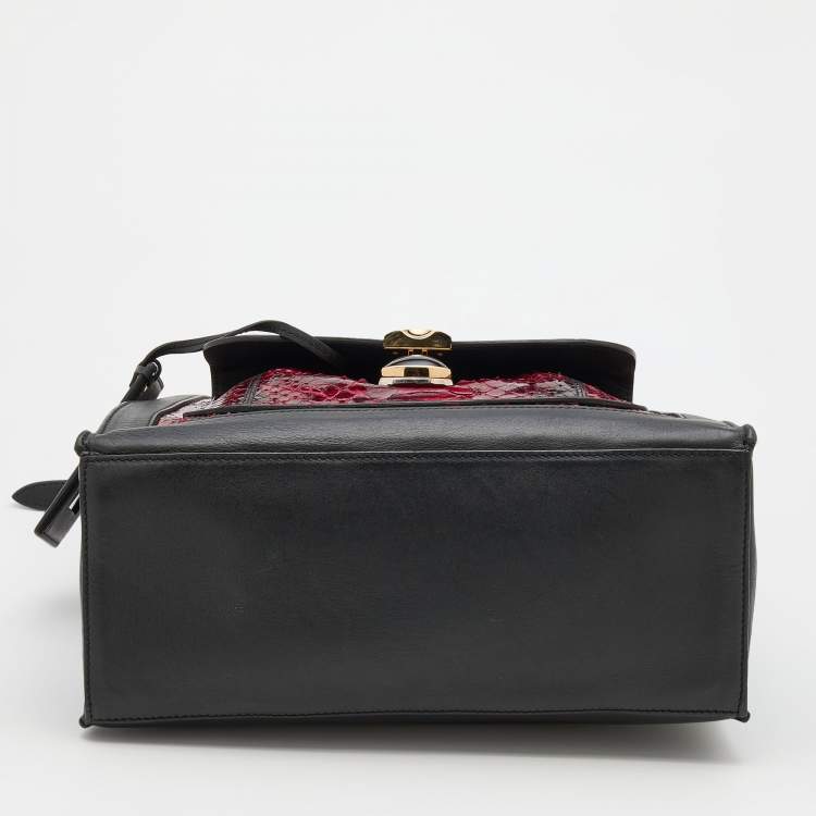 Pre Owned Balenciaga Black/Burgundy Leather and Python Padlock All Afternoon Tote