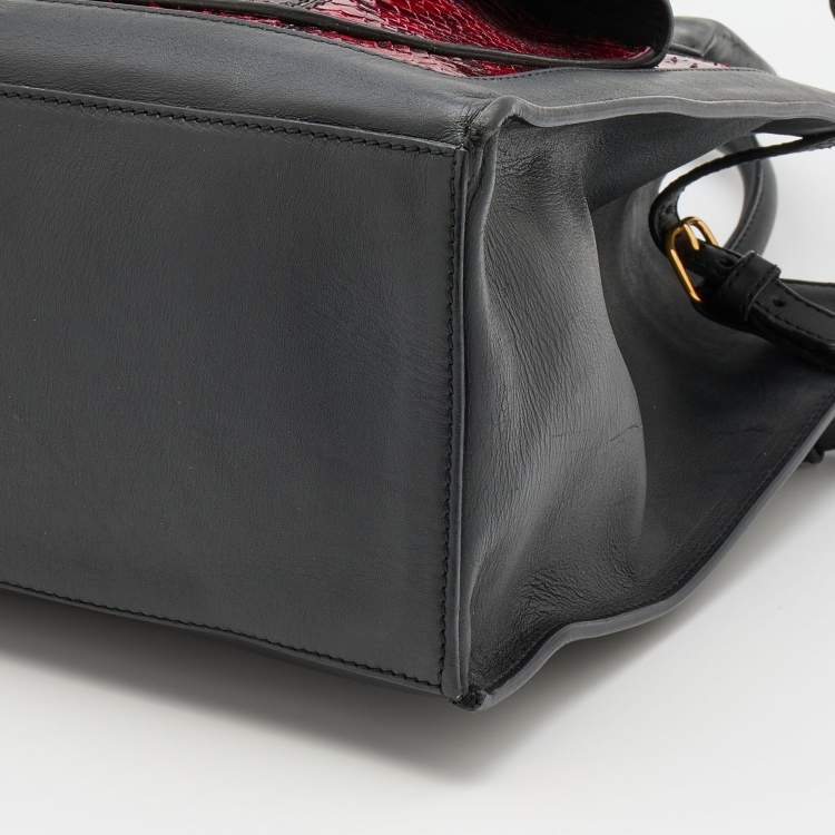 Pre Owned Balenciaga Black/Burgundy Leather and Python Padlock All Afternoon Tote