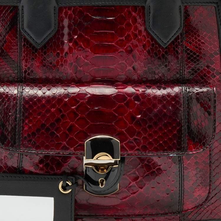 Pre Owned Balenciaga Black/Burgundy Leather and Python Padlock All Afternoon Tote