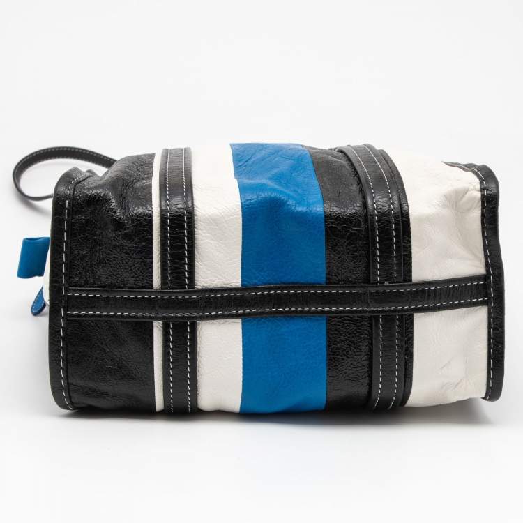 Pre Owned Balenciaga Tricolor Striped Leather Small Bazar Shopper Tote