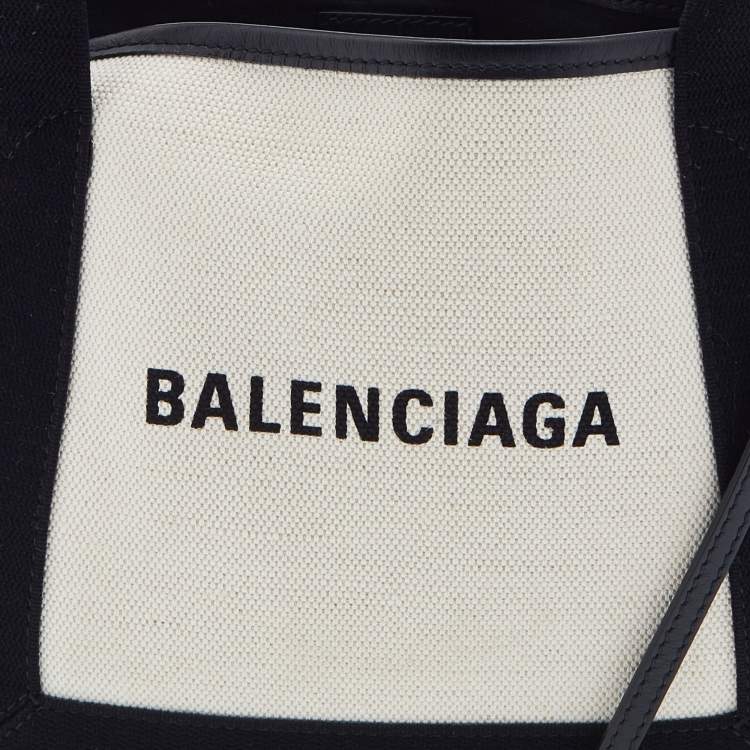 Pre Owned Balenciaga Black/Beige Leather and Canvas XS Cabas Tote