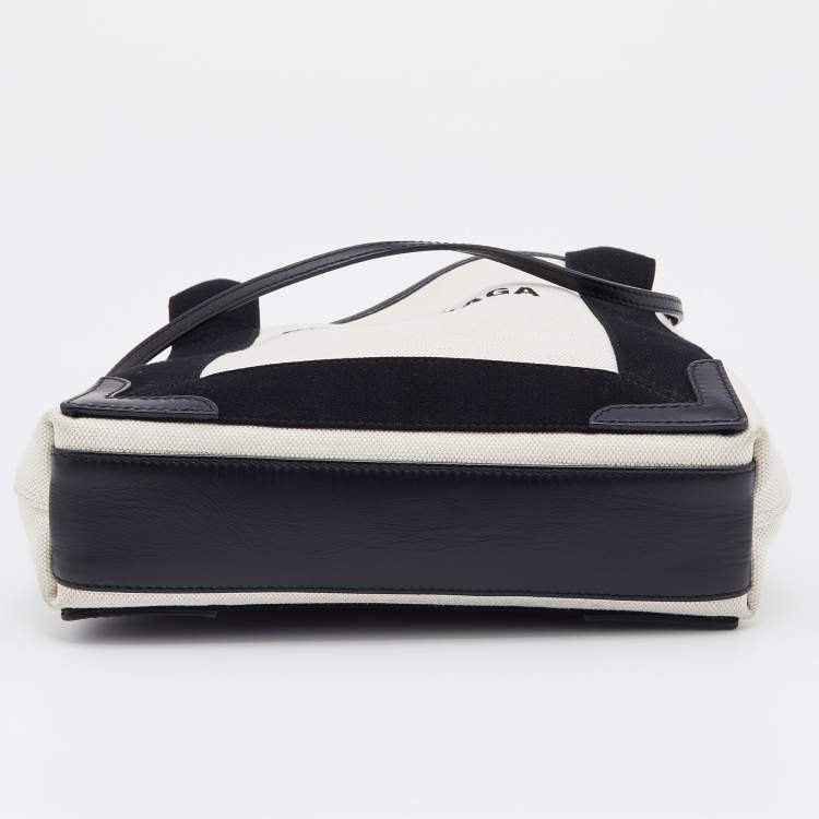 Pre Owned Balenciaga Black/Beige Leather and Canvas XS Cabas Tote