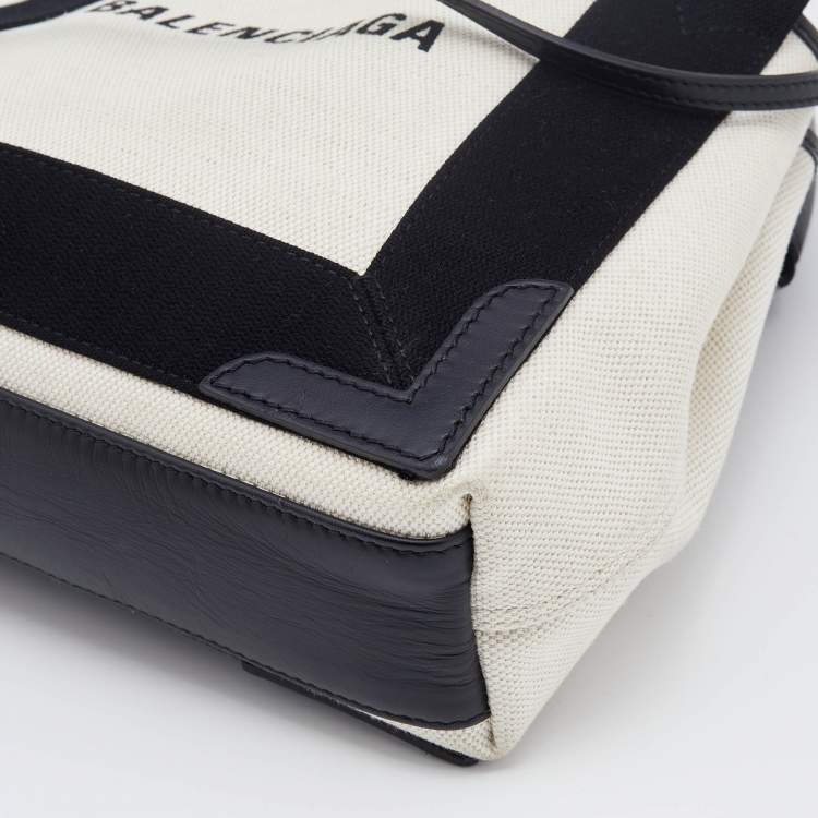 Pre Owned Balenciaga Black/Beige Leather and Canvas XS Cabas Tote